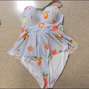 Fruit pattern one piece swimsuit 1X